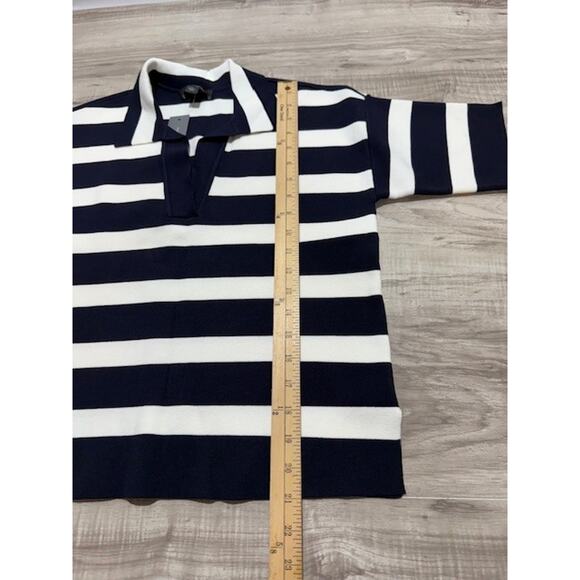 NWT Ann Taylor Women's Black/White Striped Polo Crop Sweater Top - Size M/P - Picture 4 of 12